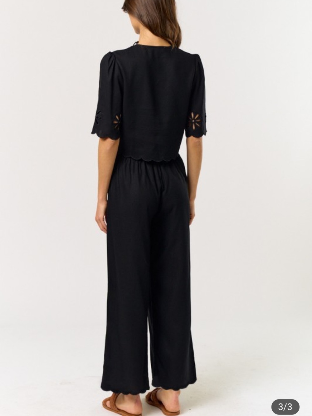 Black Eyelet Wide-Leg Pant and Tie-Front Top Set - Picture 3 of 3